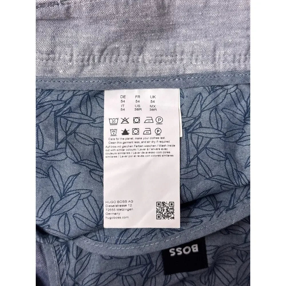 Hugo Boss Pants 38 x 30 Mens Blue Chambray Linen Cotton Blend Slim Trouser